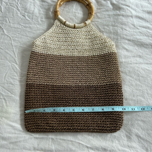 Source Unknown Brown and Cream Tote with Bamboo Handle - Picture 3 of 5